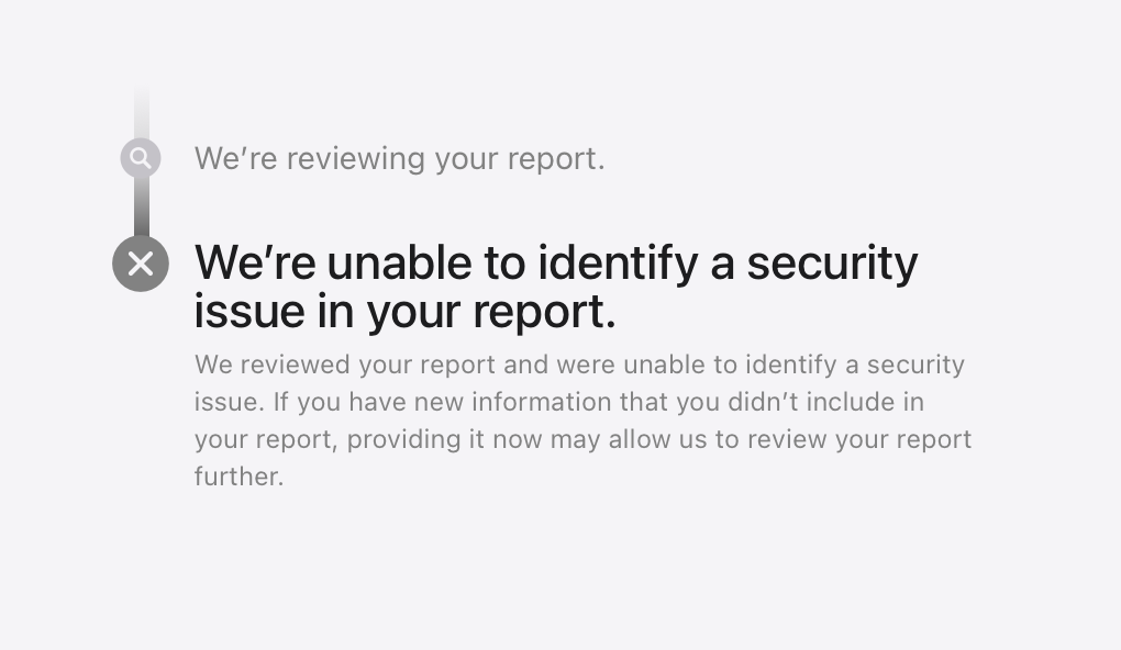 Apple's response: We're unable to identify a security issue in your report.