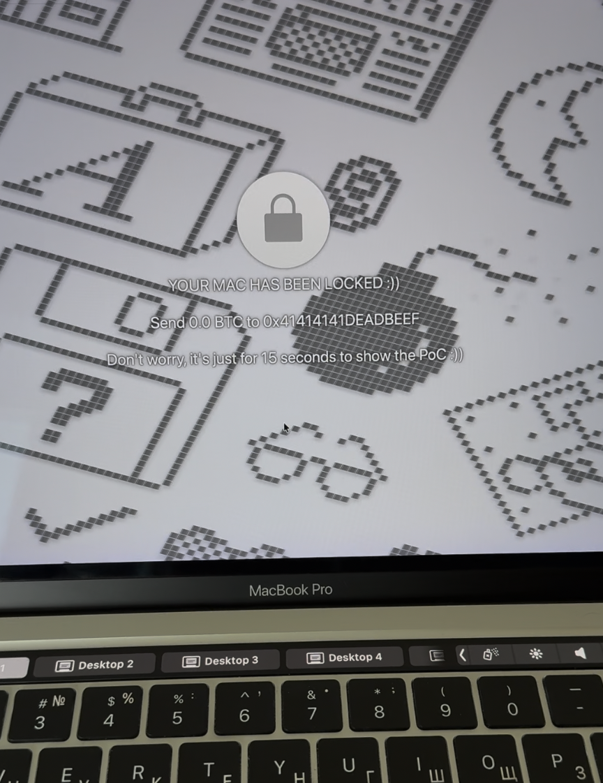 PoC locking the screen with a fake ransomware message